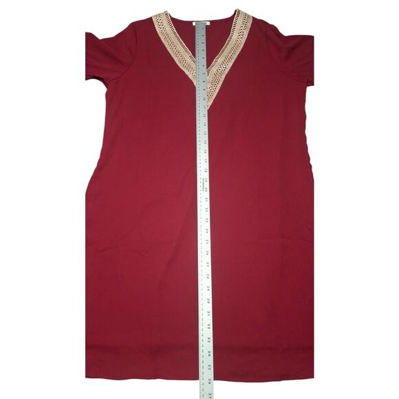Hotouch Boho Burgundy Trapeze Dress M – Crochet Detail, Flounce Sleeves - Picture 4 of 7